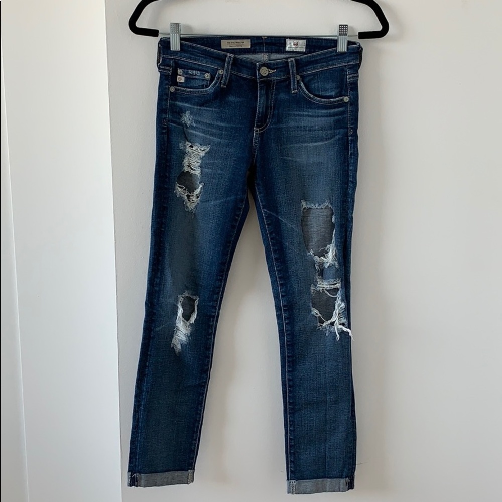 Adriano Goldschmied (AG) distressed blue jeans